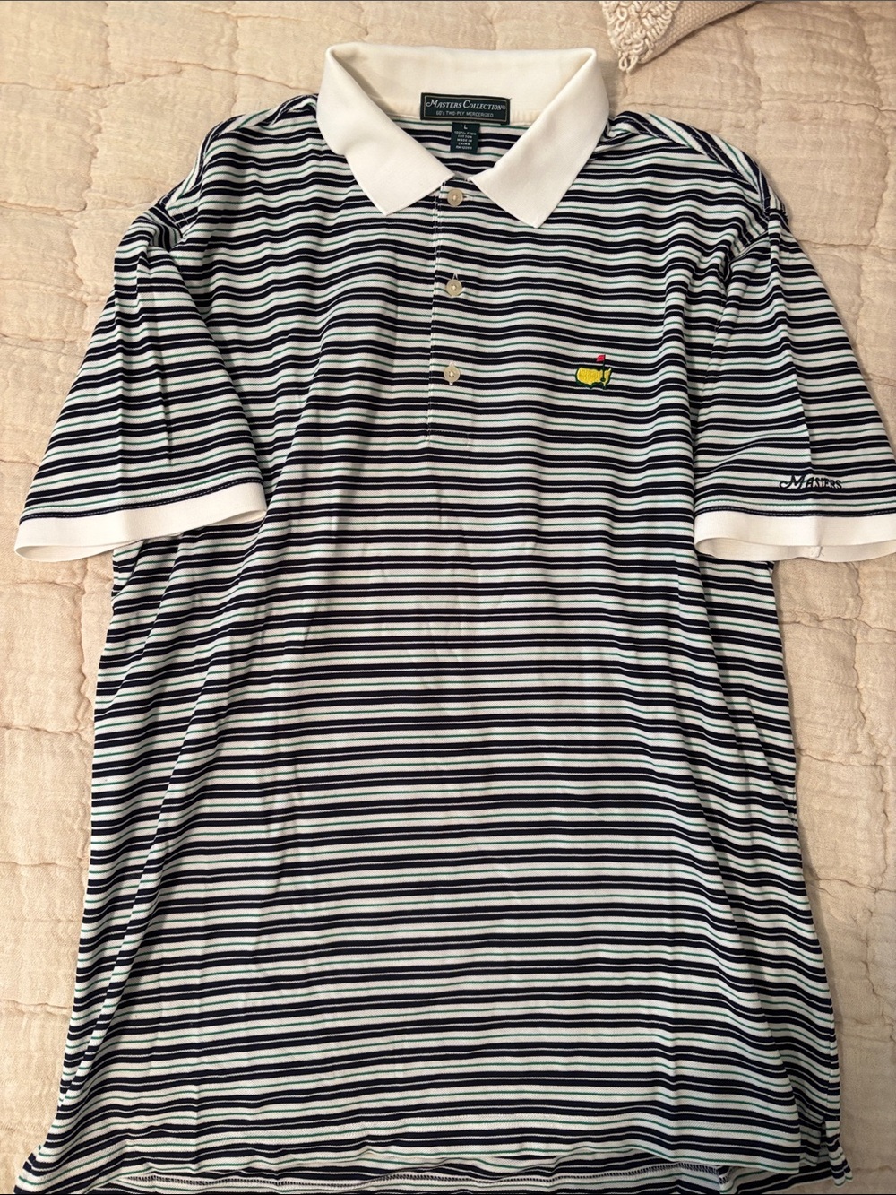 Masters Men’s Striped Polo Shirt - White/navy/green